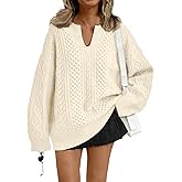 Trendy Queen V Neck Oversized Cable Knit Sweaters for Women Trendy 2026 Fall Fashion Outfits Clothes Winter Clothing