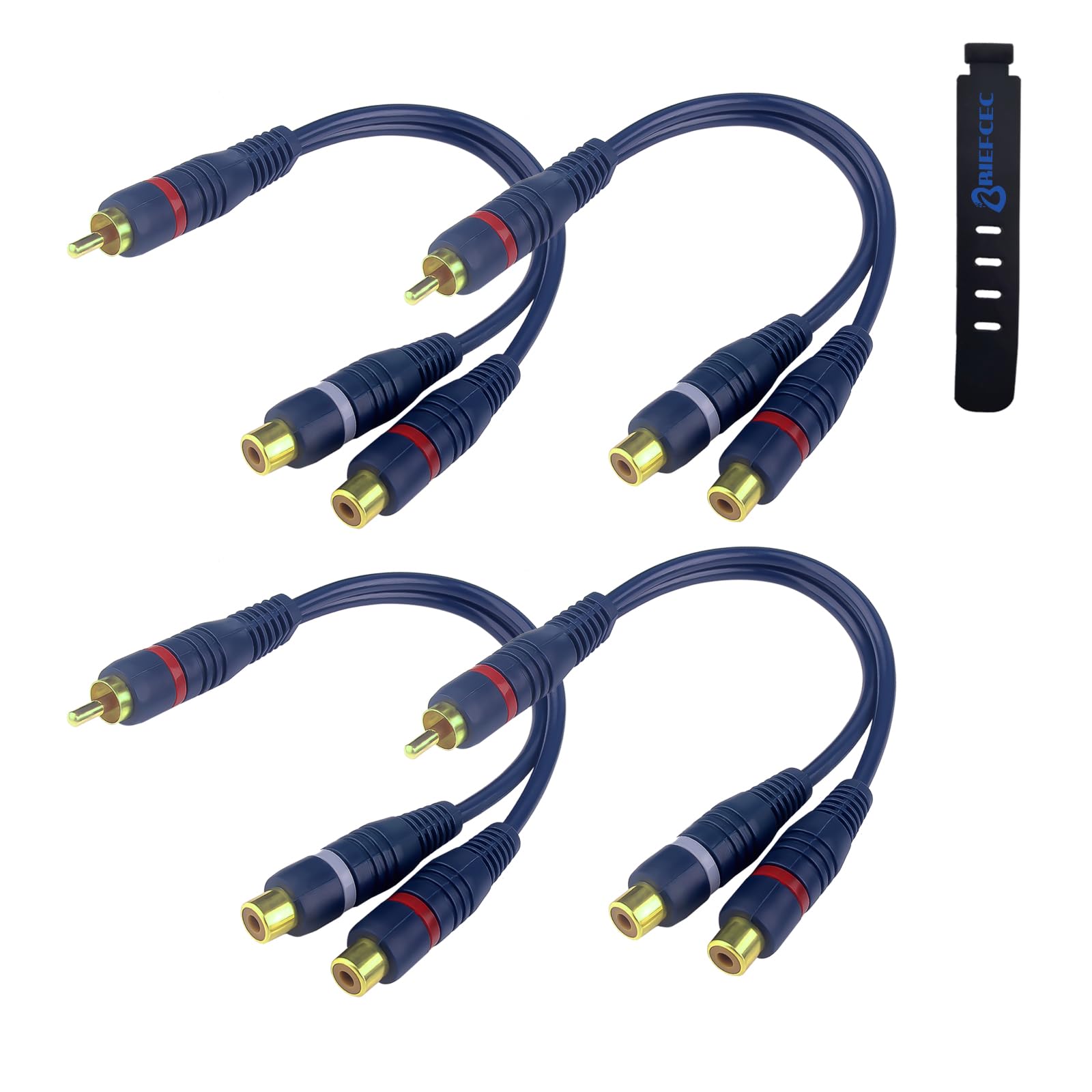 BRIEFCEC RCA Y Splitter - 15cm Extension Cable, 1 Male to 2 Female for Subwoofer, Speaker, AMP, Turntable, Receiver, Home Theater (4Pcs, Blue)