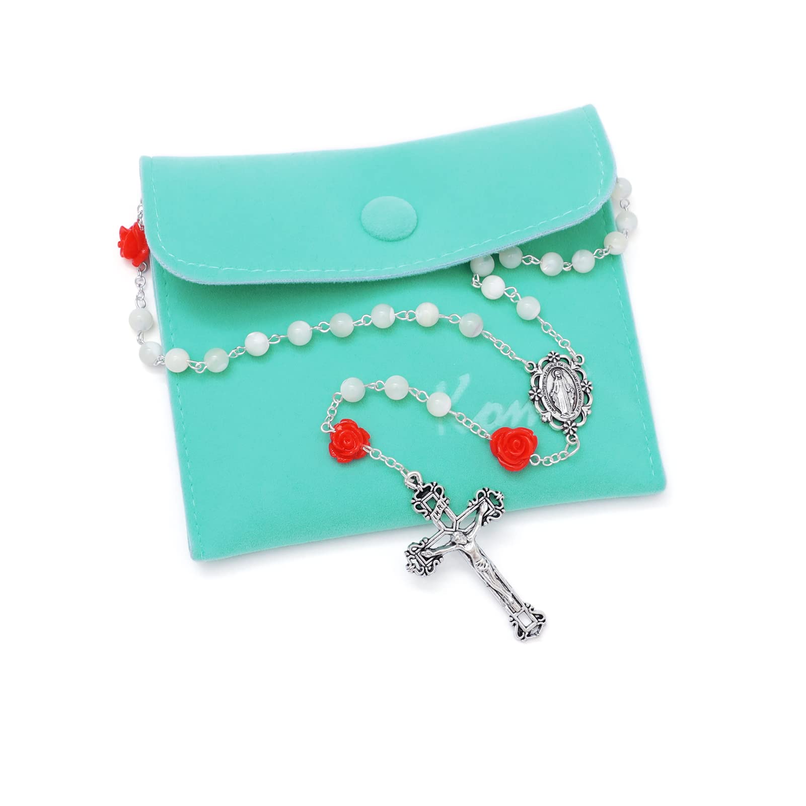 KOMI Rosary Beads Catholic for Women Gemstone Rosary Beads Necklace with Crucifix Cross Crystal Pearl Rosary Rosarios Catolicos Catholic Gifts