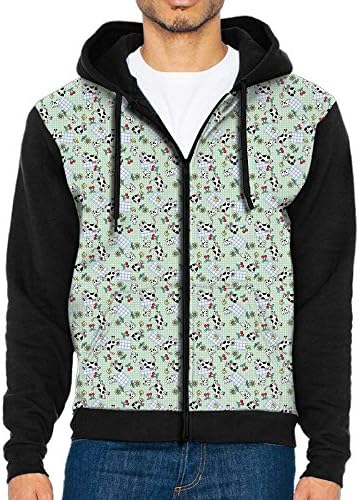 Cuihualili Little Black And White Milk Cows Vector Men's Fashion Hooded Pocket Zipper Hit Color Sweatshirt