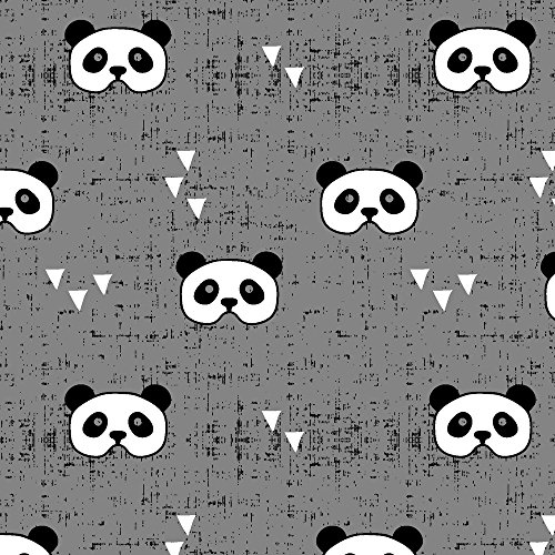 Panda Fabric Panda Mask || Grey by Littlearrowdesign Printed on Silky Faille Fabric by the Yard by Spoonflower