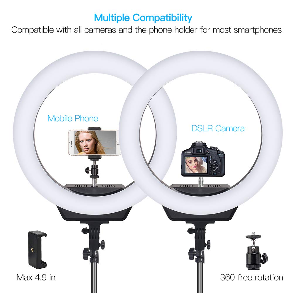 ZOMEI Ring Light Kit,16 inch Ring Light with Stand,LED Dimmable 50W Adjustable 3200-5500K Carrying Bag for Camera Smartphone, You Tube,Self-Portrait Shooting Good for Beauty Facial Make Up Live Stream