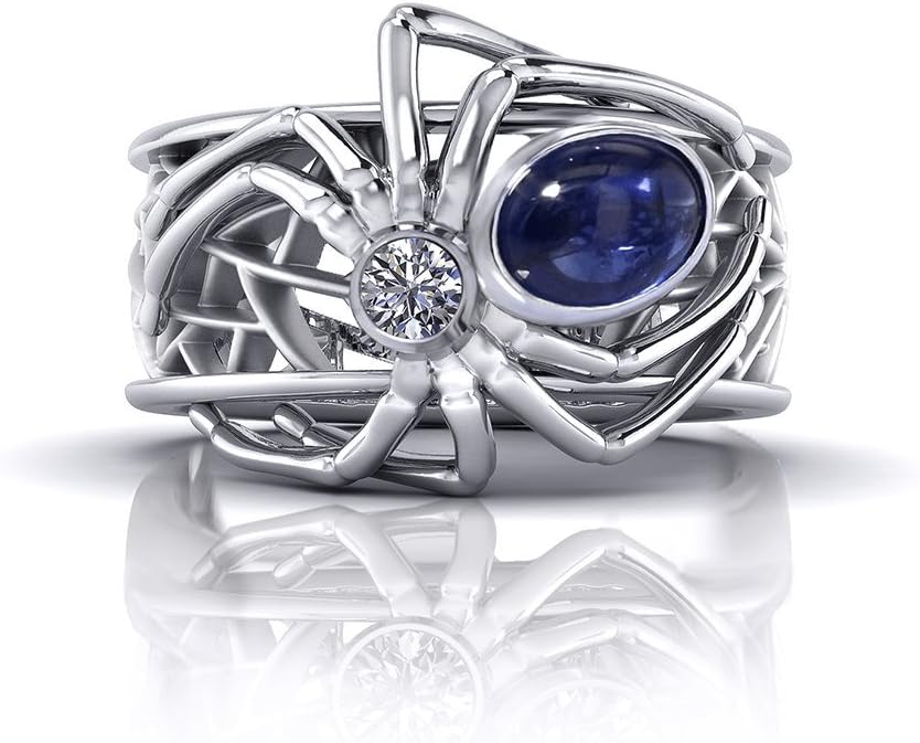 Ransopakul HOT Fashion Men Women 925 Silver Spider White Blue Sapphire Ring Wedding Jewelry (10)