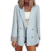 Happy Sailed Womens Blazers Plaid Cuff Double Breasted Open Front Business Casual Office Suit Jackets Work Outfits