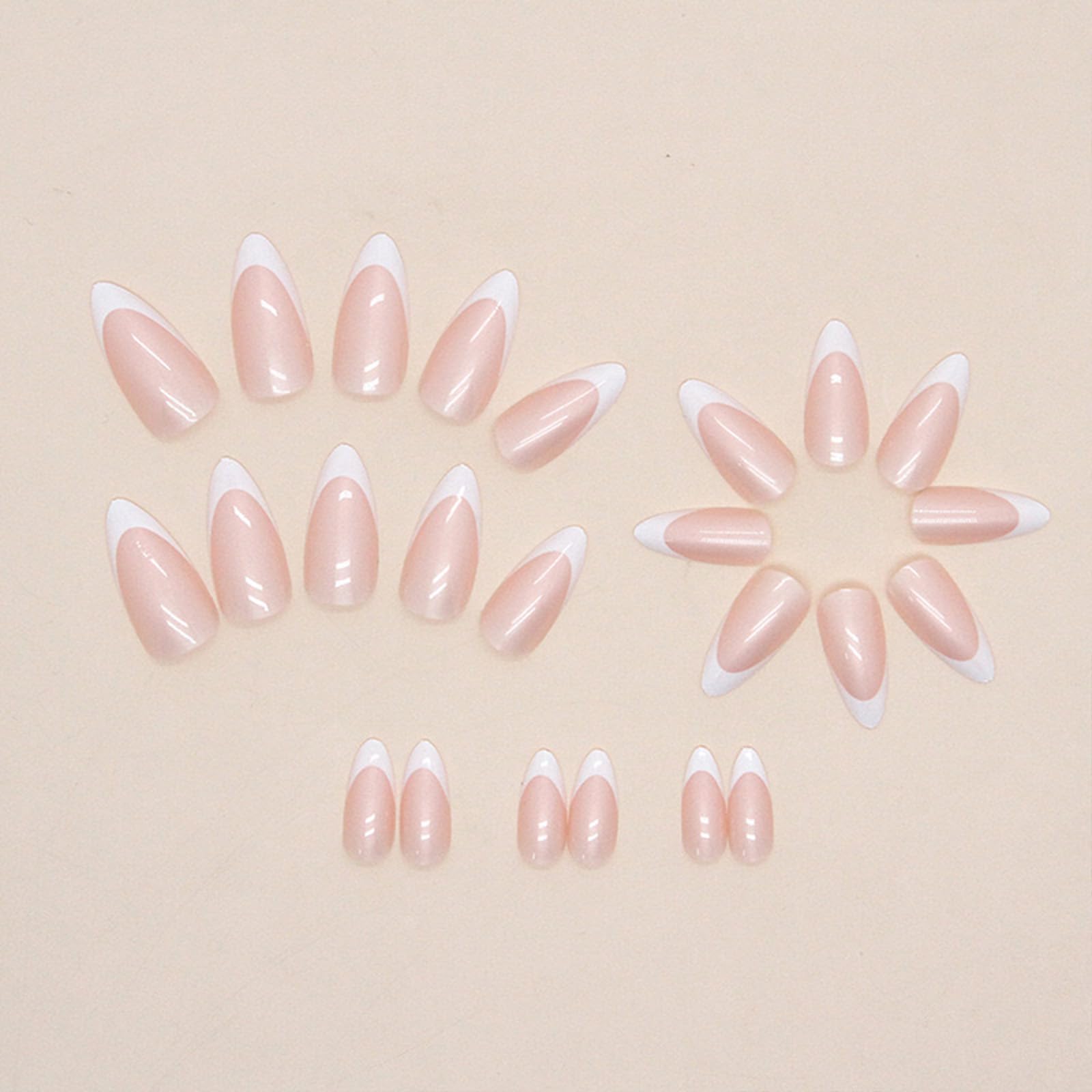 French Tip Press on Nails Medium Almond Fake Nails Press ons with Designs Chrome False Nails Long Glossy Full Cover Glue on Nails Cute Acrylic Stick on Nails for Women Nails Manicure Decoration 24Pcs - Image 5