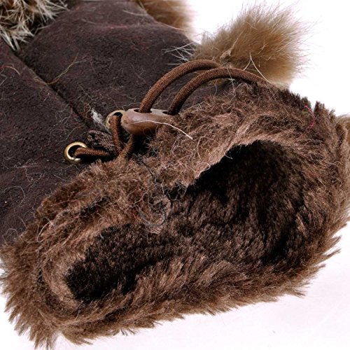 ZLYC Women Teen Classic Winter Warm Rabbit Fur Hands Wrist Fingerless Gloves Mittens Brown