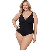 Aqua Green Womens Full Coverage V-Neck Surplice Trim Overlay One Piece Swimsuit with Tummy Compression