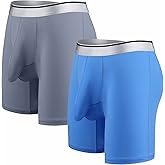 Ouruikia Men's Underwear Silky Smooth Boxer Briefs Long Leg Quick Dry Boxer Briefs with Separate Pouch