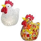 LONGWIN 2PCS Mini Glass Chicken Figurine Hand Blown Art Glass Rooster Animal Statues Collectible Figurines Unique Gift Home Decor Ornaments