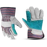 Glove Station Cowhide Leather Work Gloves for Men & Women – Work Gloves with Split Leather Palm, Rubberized Safety Cuff