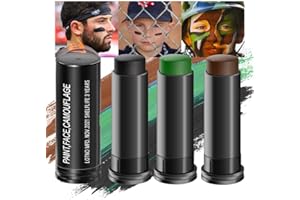Kaely 3Pcs Face Paint Stick,Eye Black Baseball Football Softball Eyeblack Stick for Outdoor Sports,Black Brown Green Camo Face Body Paint Kit,Easy to Color,Halloween Birthday Party Clown Makeup Sets