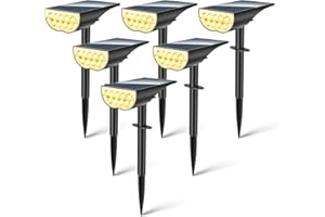 BAXIA TECHNOLOGY Solar Spot Lights Outdoor Waterproof, 3 Lighting Modes Solar Yard Light Spotlight, Dusk to Dawn Outdoor Solar Lights for Pathway Driveway Landscape, Warm White, 6 Pack