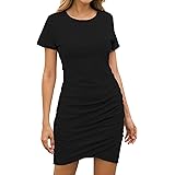 BTFBM Women's 2021 Casual Crew Neck Short Sleeve Ruched Stretchy Bodycon T Shirt Short Mini Dress