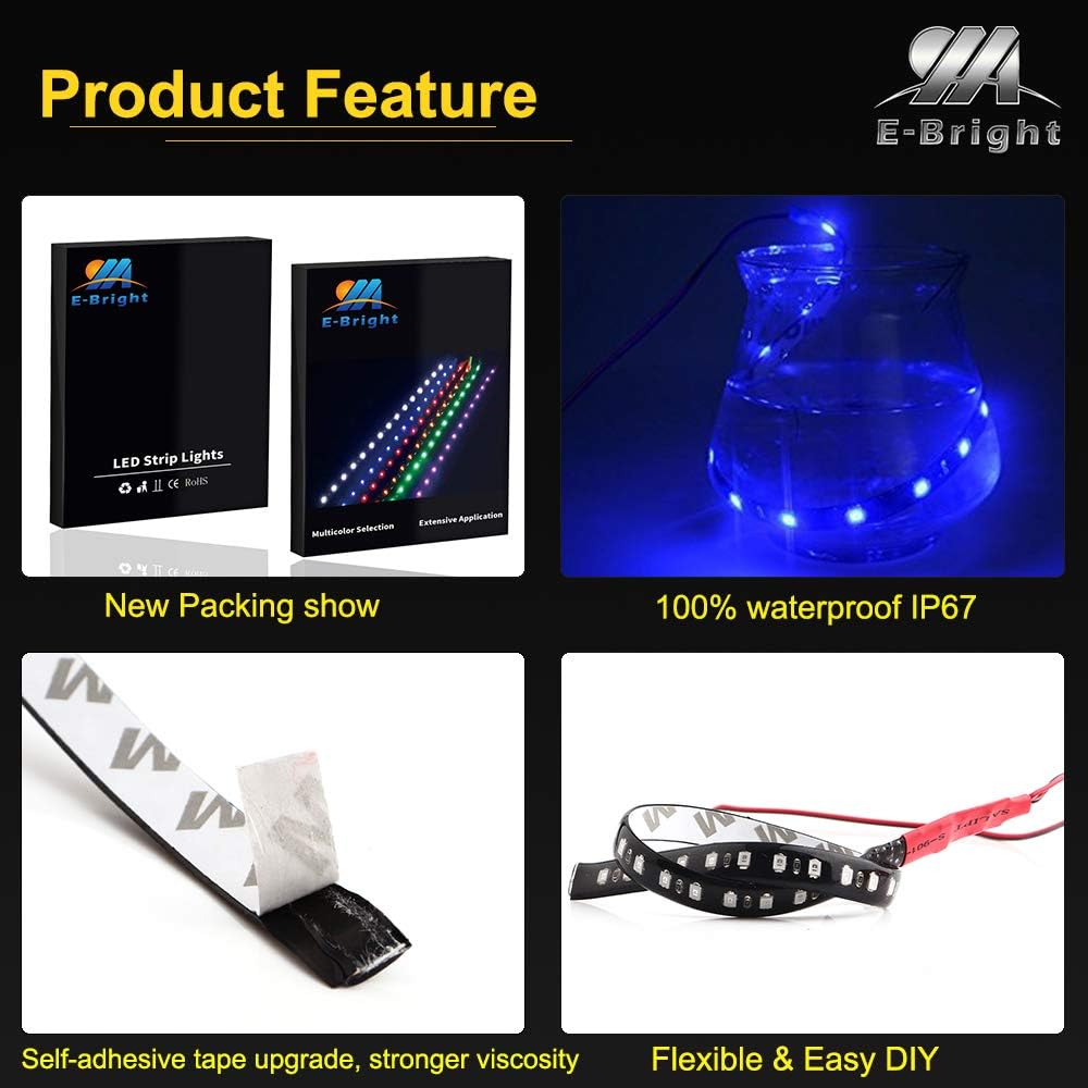 EverBright 4-Pack Red Led Strip Lights for Cars, 30CM 1210 32SMD Waterproof Flowing Neon Lights for Car Truck Motorcycles Golf Cart Decoration Led Interior Exterior with 3M Tape, DC-12V: Automotive