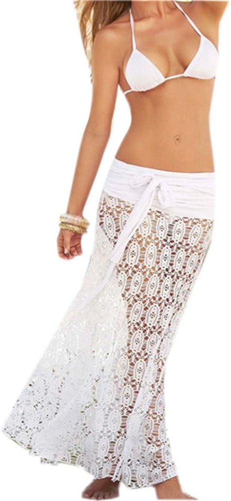 SZHEM Womens Swimsuit Covers Lace Bikini Cover up for Beach Fishnet Crochet Skirt