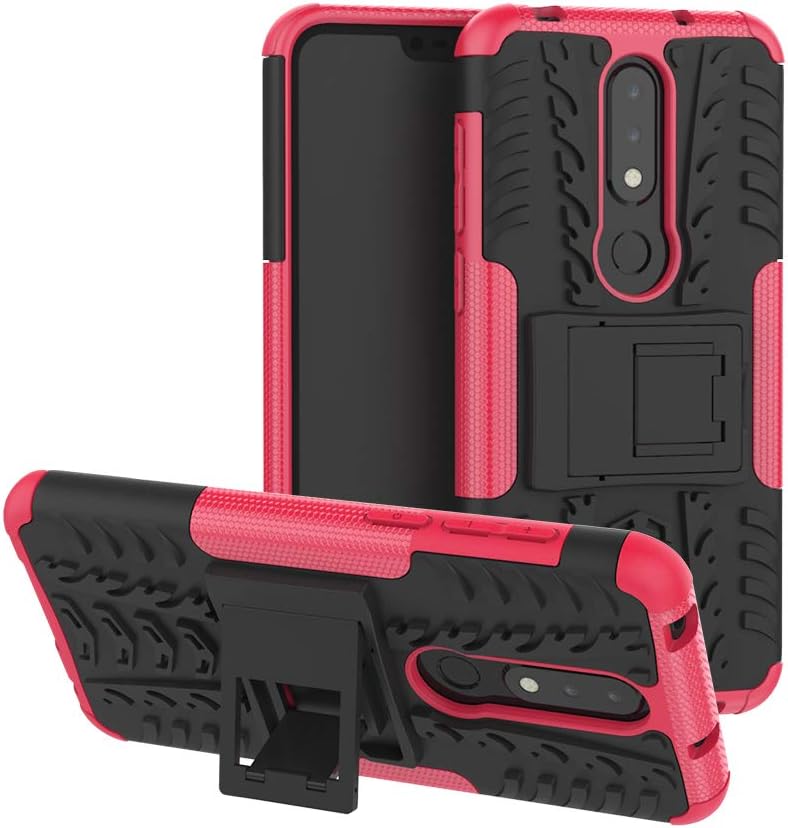 Nokia 6.1 Plus Case, Nokia X6 Case, Lwaisy Heavy Duty Shockproof 2 in 1 Hybrid Rugged Hard PC Cover Soft TPU Bumper Protective Case Cover with Kickstand for Nokia 6.1 Plus/Nokia X6, Rose Red