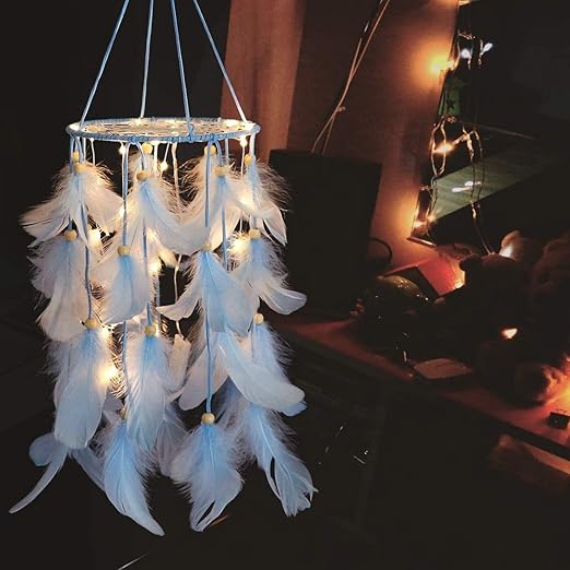 Alynsehom Atrapasuenos Azul Con Luz Led Para Habitacion De Ninos