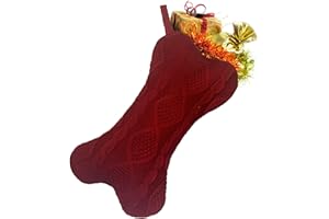 Della Stella Knit White Bone Shape Dog Christmas Stocking, Large Pet Hanging Stocking (1, Red)