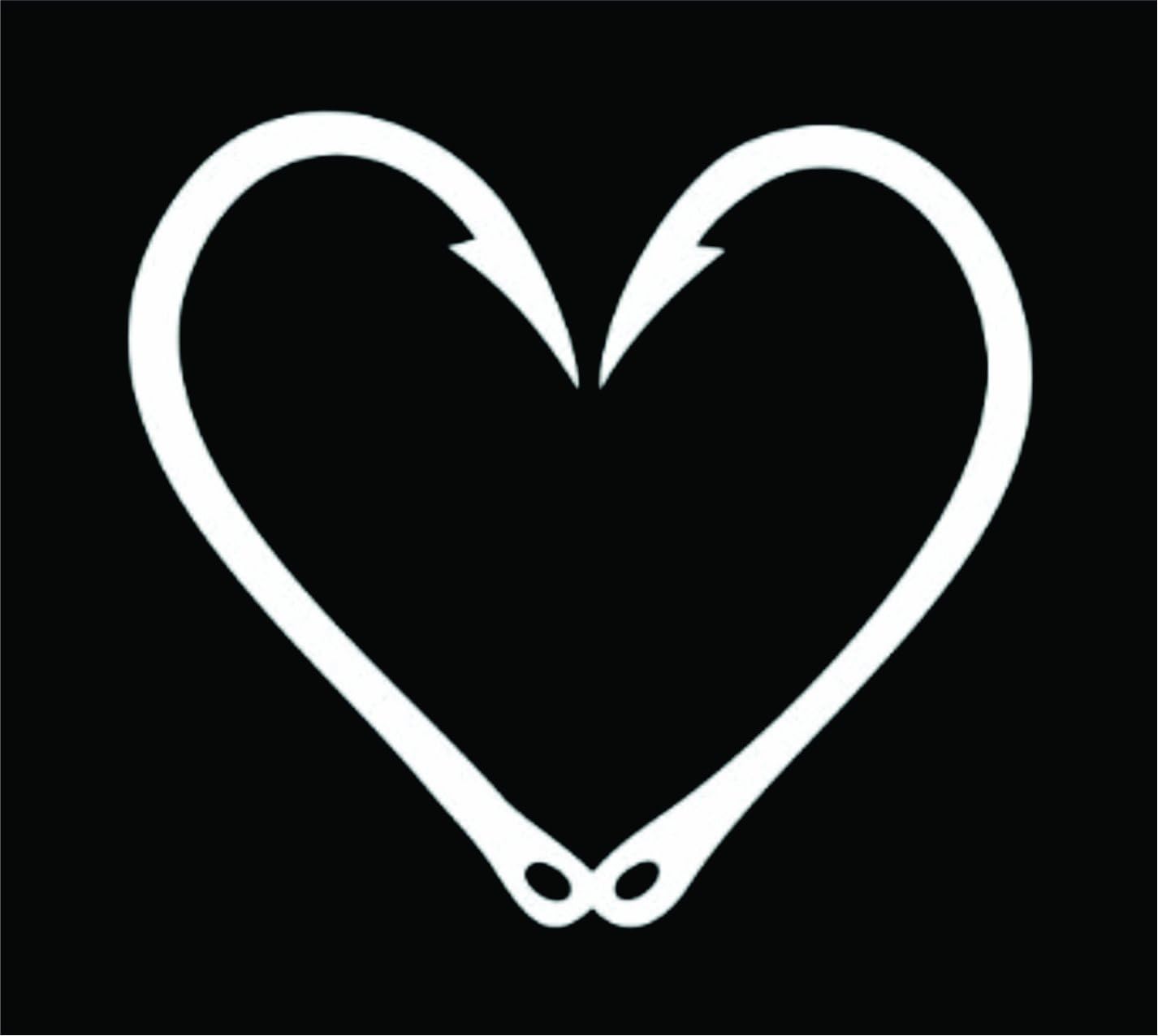 FISH hook HEART Decal FISH HOOKs 4" x 5" MANY COLORS FREE US SHIP