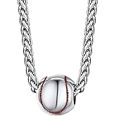 Bestyle Vivid Ball Pendants Sports Necklace for Men, Solid Stainless Steel Soccer/Basketball/Volleyball/Rugby Ball/Baseball Necklace in Silver/Black/Gold, Trendy Sport Fan Jewelry Collection Gift
