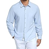 YTD Long Sleeve Button Down Shirt for Men, Untucked Regular Fit Dress Shirt