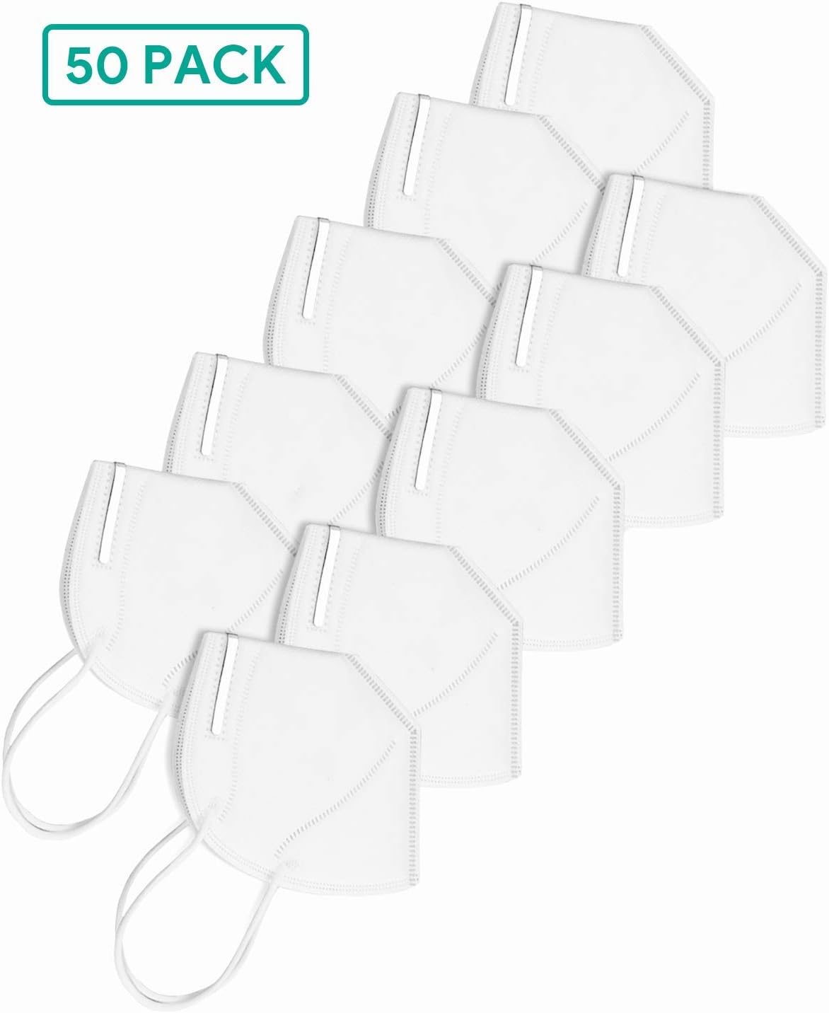 AFAC 50PCS N95 Face Mask, Dust Mask, 6-Layer Masks, Disposable Respiratory Mask, Anti-Virus and PM2.5, FFP2, QSA 2000, Anti-Infection Safety Mask with Comfortable Soft Smooth Material