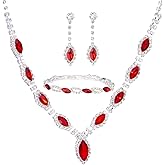 3 Piece Jewelry Set for Women - Silver Marquise Rhinestone Austrian Crystal Bridal Bride Bridesmaids Statement Choker Necklace Dangle Earrings Link Bangle Bracelet for Wedding Prom Party Girls Costume Jewelry