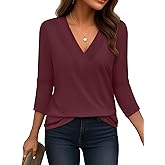 Bliwov Women’s 3/4 Sleeve V Neck Tops Loose Fit T Shirts Casual Work Blouses 2026 Spring Soft Basic Tees Summer Outfits
