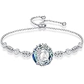 TOUPOP Tree of Life Initial Bracelet 925 Sterling Silver A-Z Letter Bracelet Blue Circle Crystal Jewelry Birthday Valentines Day Gifts for Women Her Wife Mom