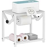 Onemacc Label Holder for Rolls and Fanfold Labels, Wooden & Metal Thermal Sticker Label Printer Holder for Desktop, Sticker Roll Holder for Home Office Small Business Essentials, White
