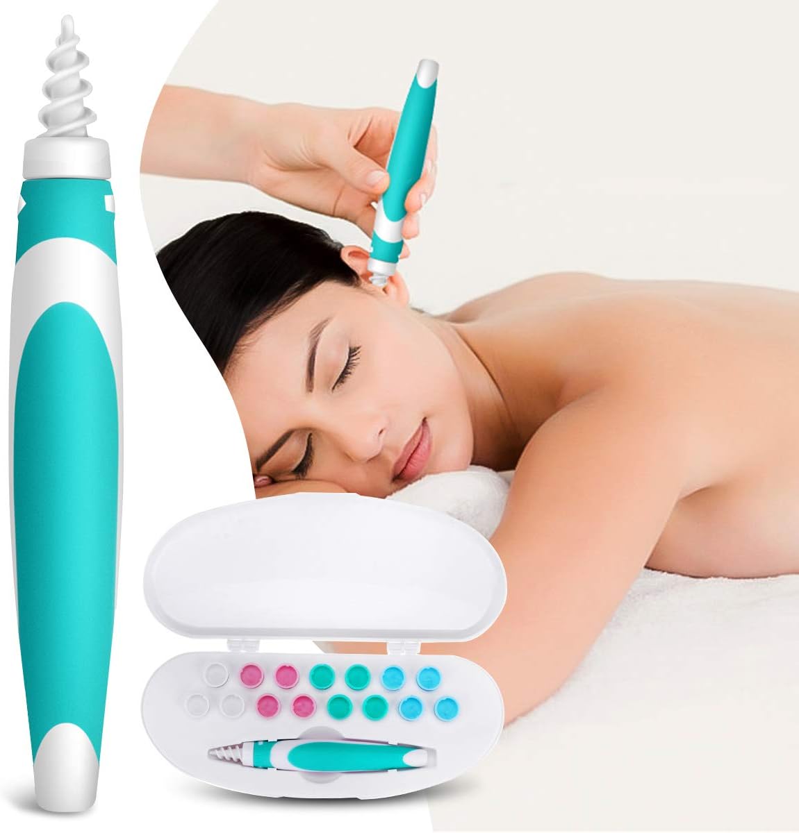 Ear Wax Removal Tool, CHARMINER Ear Wax Remover Kit, Soft Ear Wax Cleaner, Spiral Ear cleaners with 16 Replacement Heads for Family