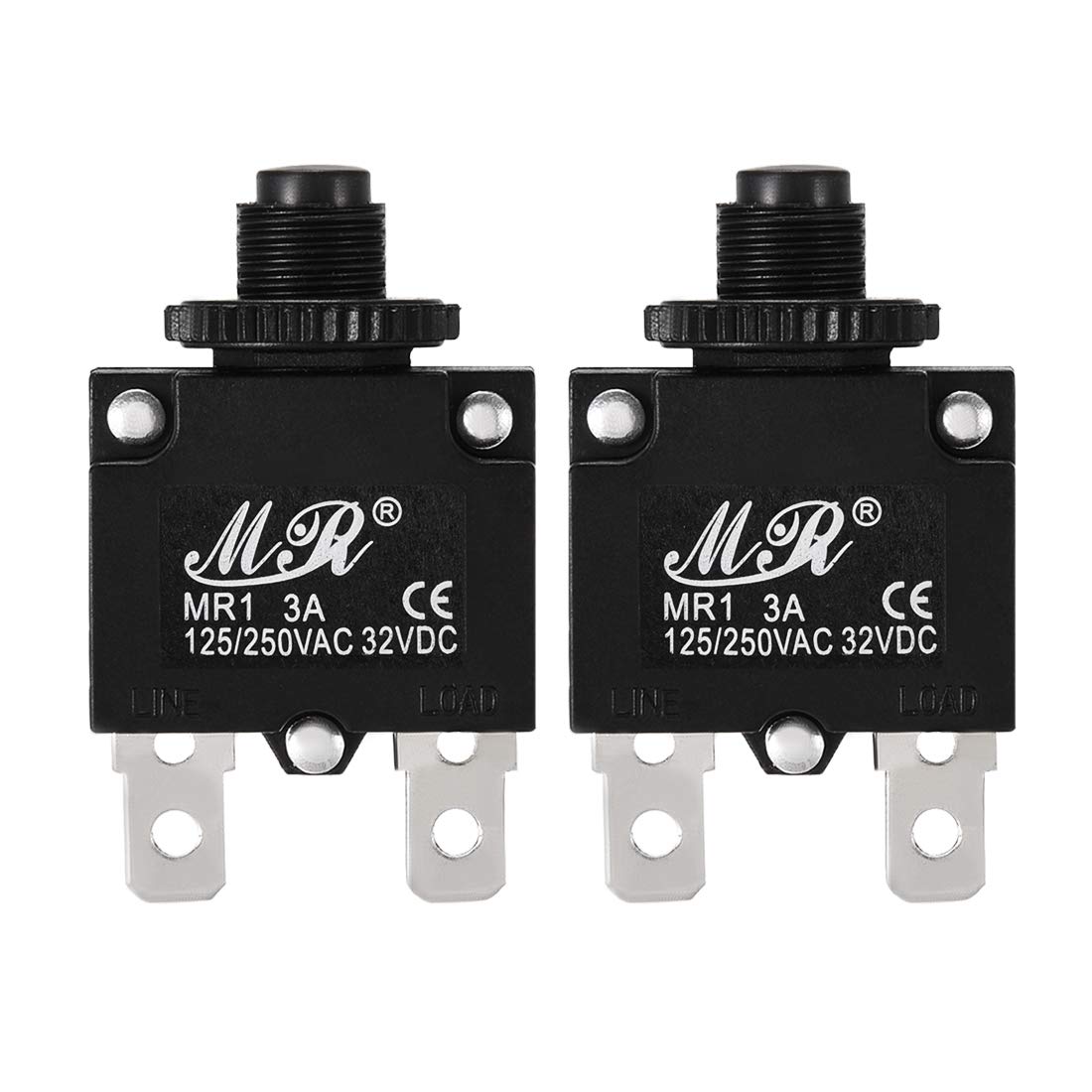 Sourcingmap 2Pcs Thermal Overload Protector AC 125/250V 3A Push Button Reset Circuit Breaker