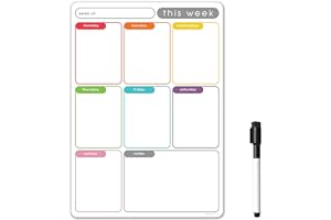 THE MAGNET SHOP Magnetic Dry Erase White Board Planner for Fridge | Apartment Essentials and Home Organization Must Have | Family Planning, Grocery List, Whiteboard Calendar, Chore Chart | Multi-Color 8" x 12"