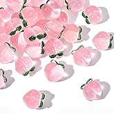 PH PandaHall 30pcs Pink Peach Cabochons Undrilled Transparent Fruit Handmade Lampwork Cabochons Loose Peach Fruit for DIY Jewelry Making, NO Hole