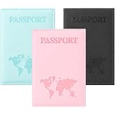 HIHETE 3 Pack Passport Holder for Travel, Family Passport Covers Pack | Passport Wallet for Women Men, Travel Must Haves Accessories PU Leather Passport Book Holders Pink Blue Black