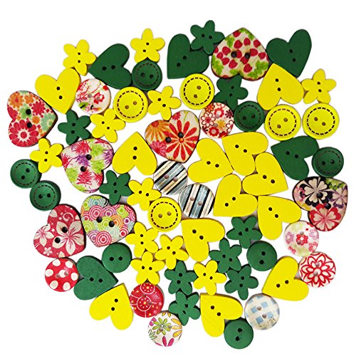 Happlee 100Pcs Wooden Buttons in Bulk Mixed Colors & Shapes, Wood Sewing Buttons for Sewing, Collections, Arts & Crafts Projects, Scrapbooking, DIY Decoration and More(Colorful) - Thumbnail 2