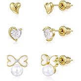 KissYan Stud Earrings for Women, 14K Gold Plated 3 Pairs Cubic Zirconia Small Stud Earring Multipack Hypoallergenic Dainty Trendy Jewelry Gifts