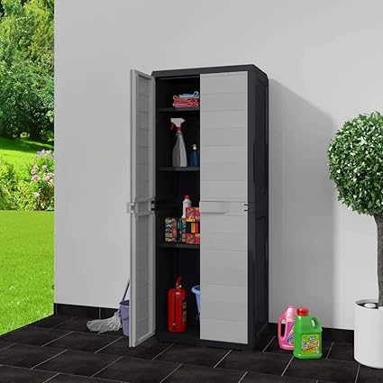 Armoire En Plastique Exterieur 65 X 38 X 171 Cm Armoire Haute De Rangement Avec 3 Etageres Reglables Noir Gris Amazon Fr Bricolage