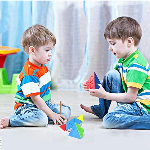 D-FantiX Qiyi Stickerless Speed Cube Set, Qidi S 2x2 Warrior W 3x3 Qiming Pyramid Magic Cube Puzzle Toys