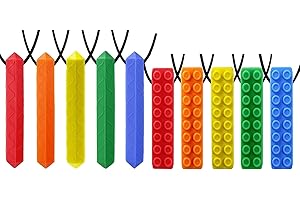 Sensory Chew Necklace by GNAWRISHING 10-Pcs (5 Pcs Diamonds and 5 Pcs Bricks) Rainbow Colors Perfect for Autistic, ADHD, SPD, Occral Motor Boys and Girls (Tough, Long-Lasting)