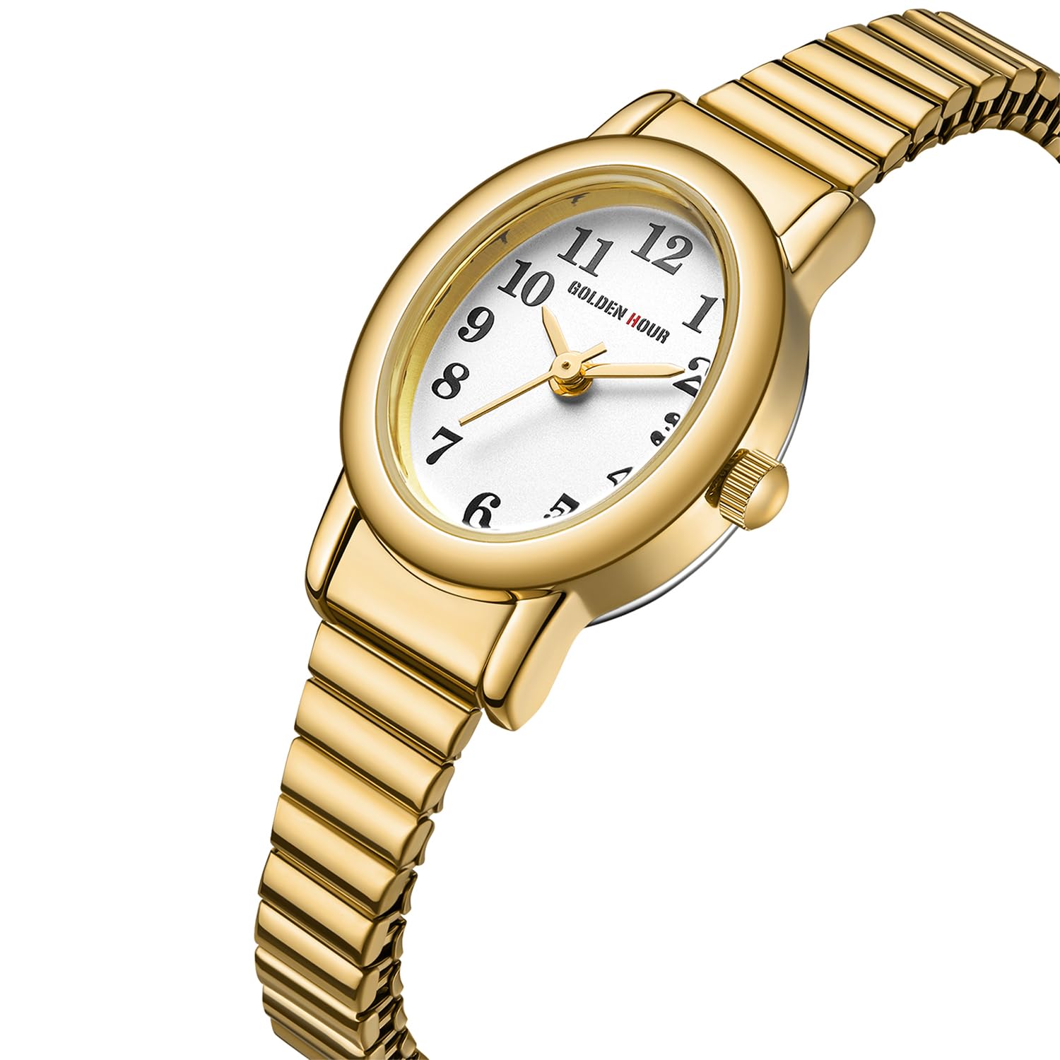 GOLDEN HOUR Women's Small Analogue Quartz Watch with Stainless Steel Stretch Strap, Round Case, 12 Hours Digital Waterproof Watch for Women and Girls
