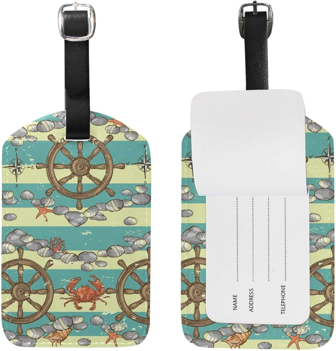 LORVIES Nautical Background Luggage Tags Travel Labels Tag Name Card Holder for