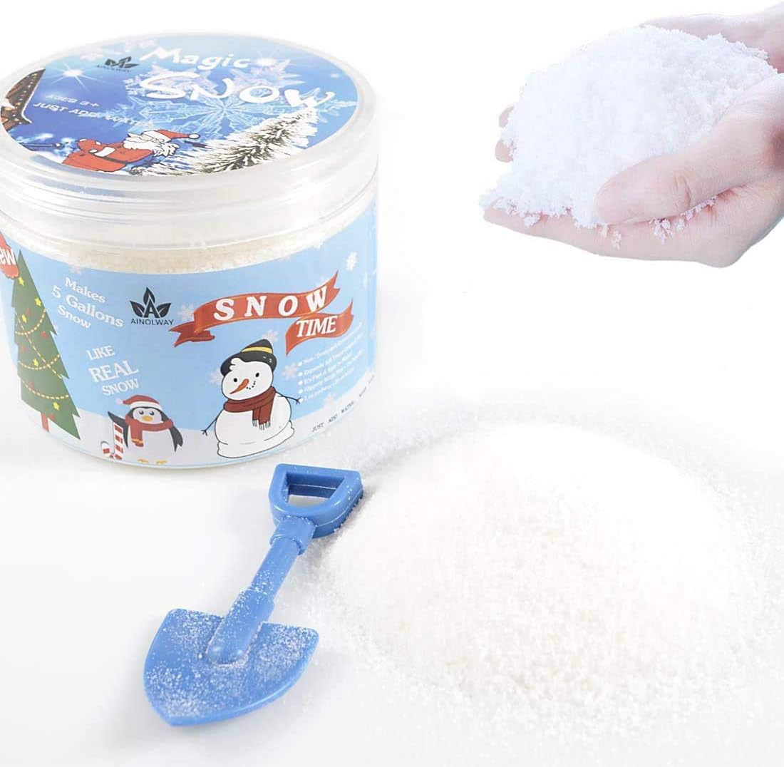 Artificial Snow - AINOLWAY Instant Snow Fake Snow Powder Add Water Makes 5 Gallons, Artificial Snow for Cloud Slime (Makes 5 Gallons)