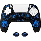HLRAO PS5 Controller Silicone Cover with Laser-Engraved Dragon Design - Non-Slip Grip Skin + 2 Dragon Thumbstick Caps | Stylish Protective Case for PlayStation 5 Controller