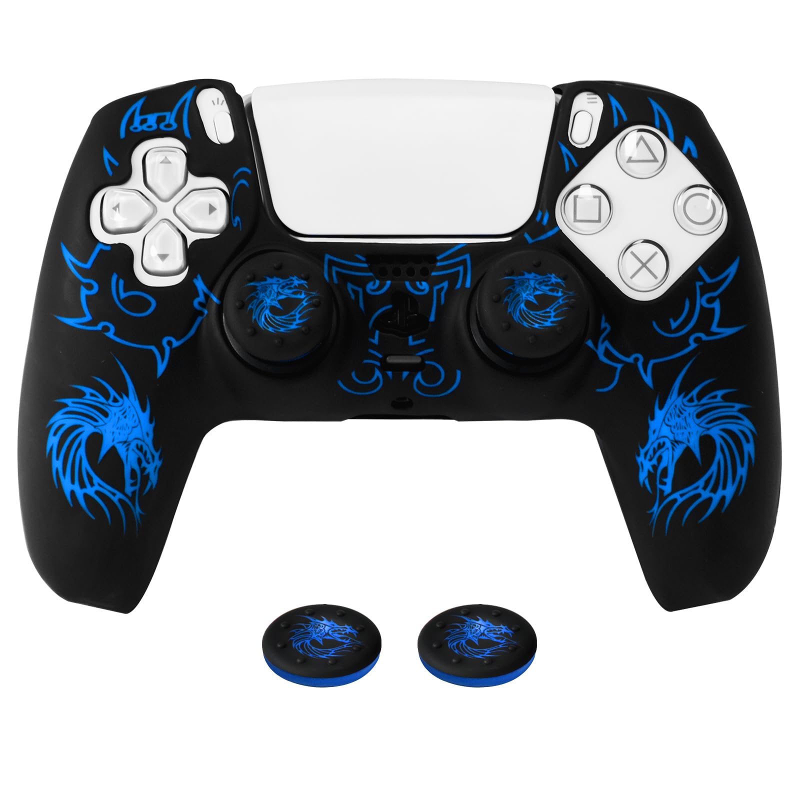 HLRAO PS5 Controller Silicone Cover with Laser-Engraved Dragon Design - Non-Slip Grip Skin + 2 Dragon Thumbstick Caps | Stylish Protective Case for PlayStation 5 Controller