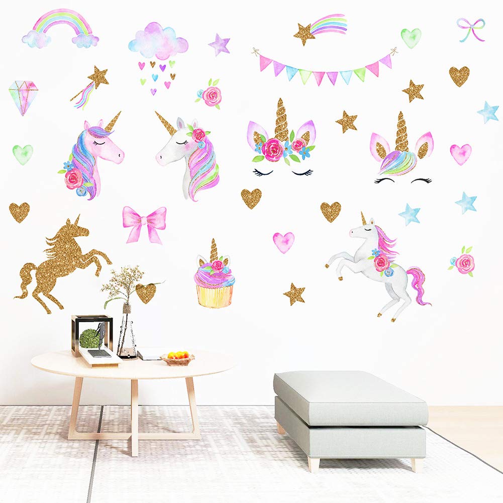 [New Design] Cute Unicorn Wall Sticker Removal PVC Wall Art Stickers Wall Mural Decor for Kids Girls Bedroom Home Nursery Room