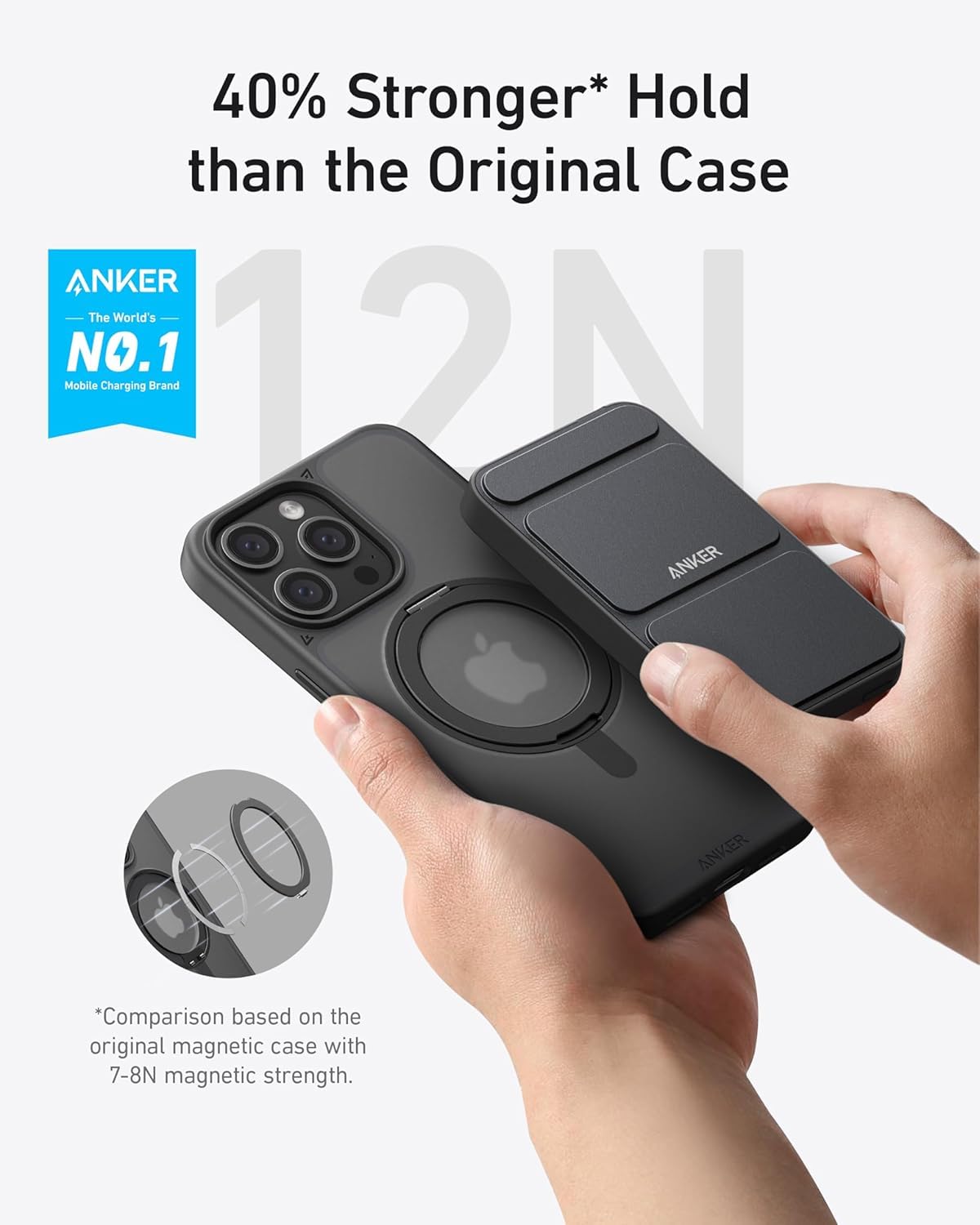 Anker Ultra Magnetic for iPhone 15 Pro Case with Sturdy 360° Ring Stand, Military-Grade Shockproof iPhone 15 Pro Kickstand Compatible with MagSafe(Black)