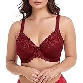TELIMUSSTO Women's Full Coverage Floral Lace Underwired Bra Plus Size Non Padded Comfort Bra