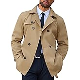 Runcati Mens Trench Coat Double Breasted Notched Lapel Jacket Casual Belted Windbreaker Overcoat