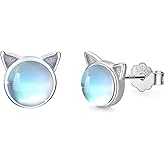 Cat Earrings Moonstone Earrings 925 Sterling Silver Cute Cat Moonstone Stud Earrings Animal Cat Pierced Earrings Jewelry for Women